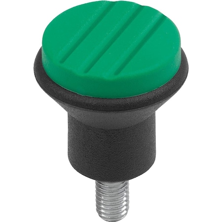 Mushroom Knob Size:1 D=M05X10, D1=21, Thermoplastic Black Ral7021, Comp:Steel, Cap:Green Ral6032